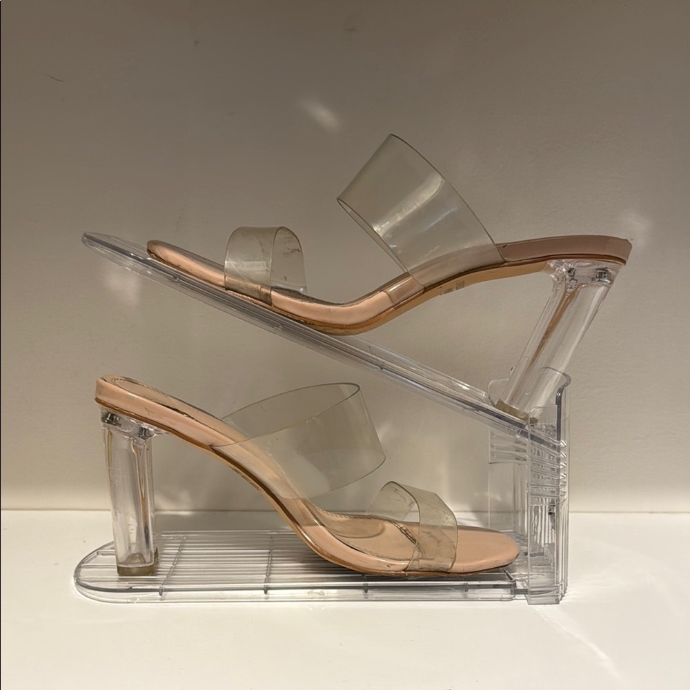 Cream Heels with Transparent Block Design